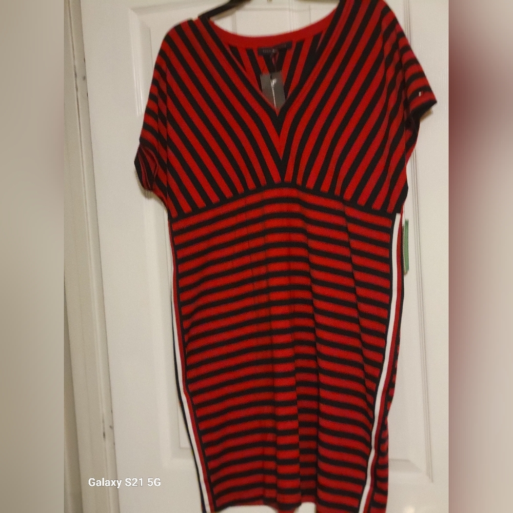Tommy Hilfiger Red and Black Midi Dress New